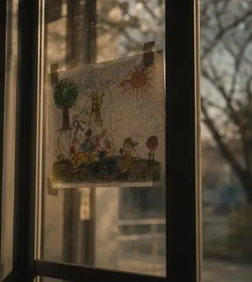 相談前の不安と保育の記憶を象徴する窓辺の絵の写真